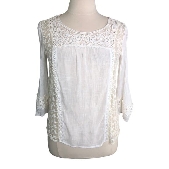 Pinky Sheer Eyelet Lace Blouse Scoop Neck Size XL - Picture 1 of 10
